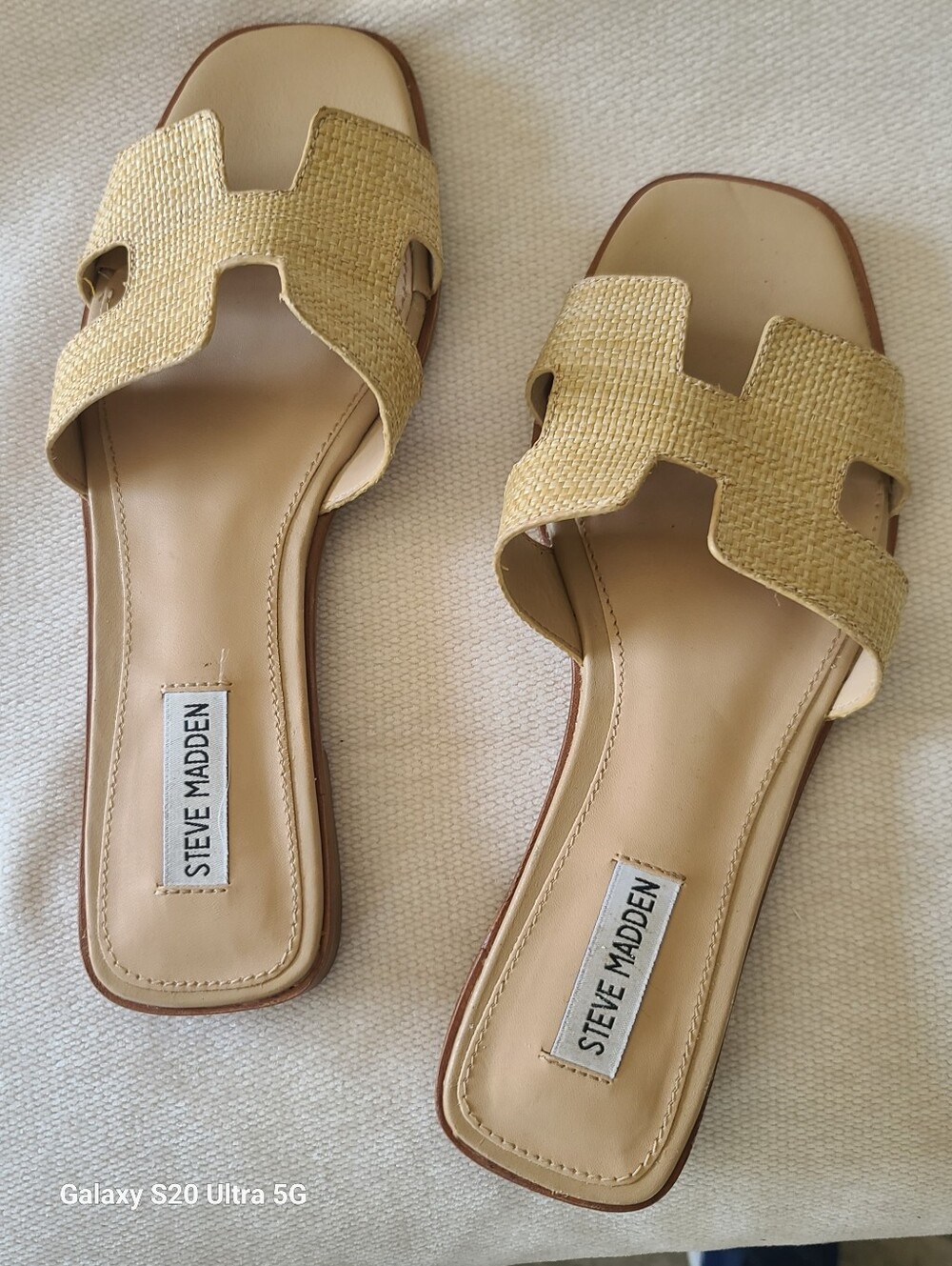 Steve Madden Raffia Slide Sandals in Straw Yellow